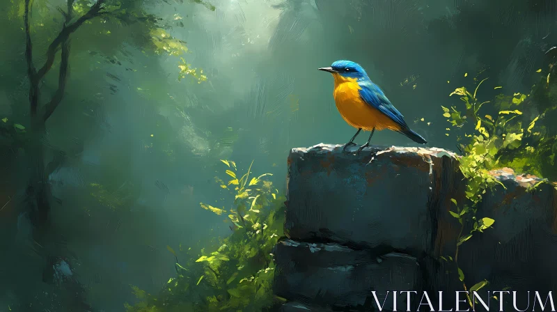 Forest Beauty: Blue and Yellow Bird AI Image