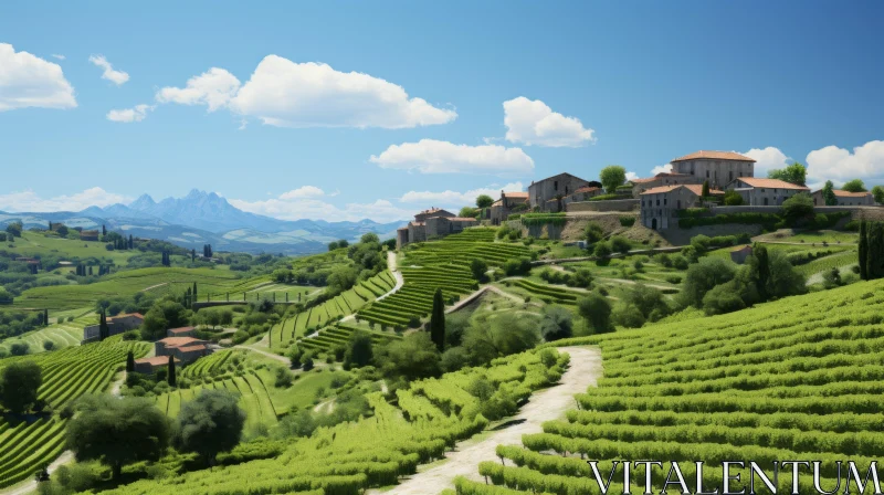 3D Rendered Scene of Italian Vineyard and Cityscape AI Image