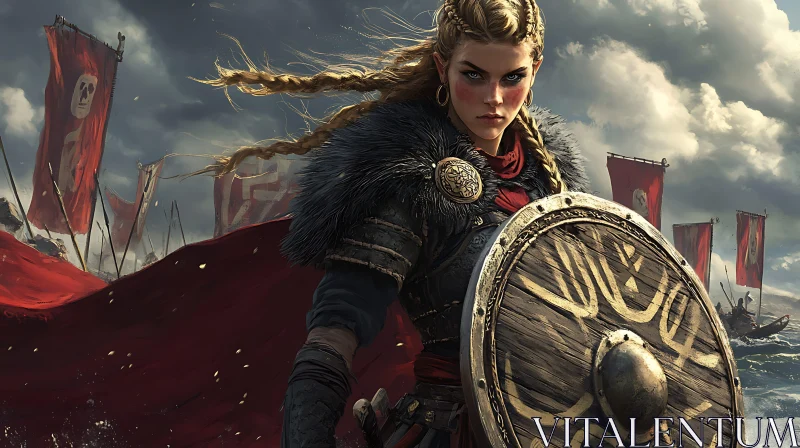 Female Viking Warrior with Shield AI Image