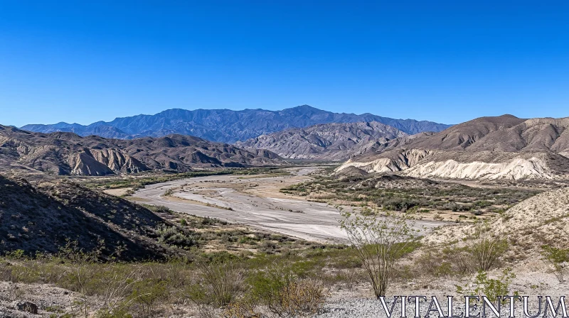 AI ART Desert Landscape with a Dry River and Mountains