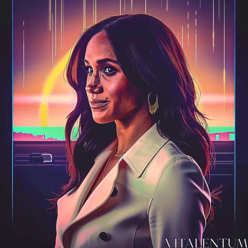 AI ART Digital Illustration of Meghan Markle at Sunset