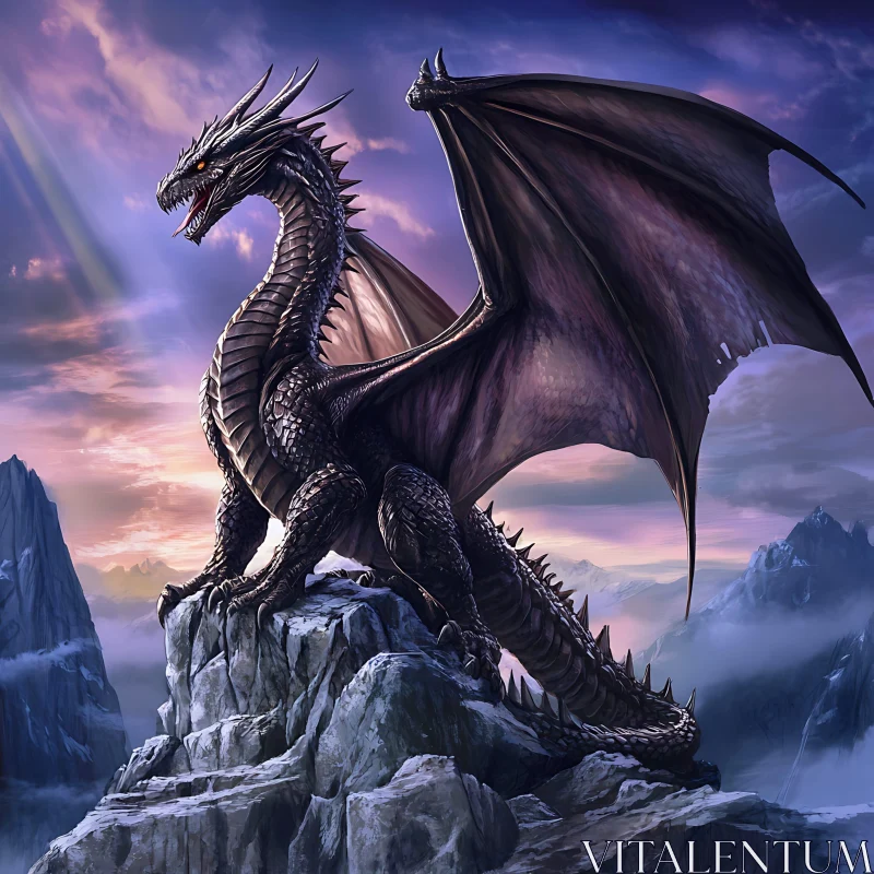 AI ART Dragon Perched on Rocky Outcrop