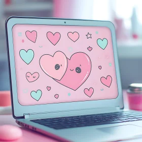 Laptop Display with Adorable Hearts