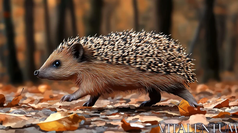 Forest Hedgehog Amongst Autumn Leaves AI Image