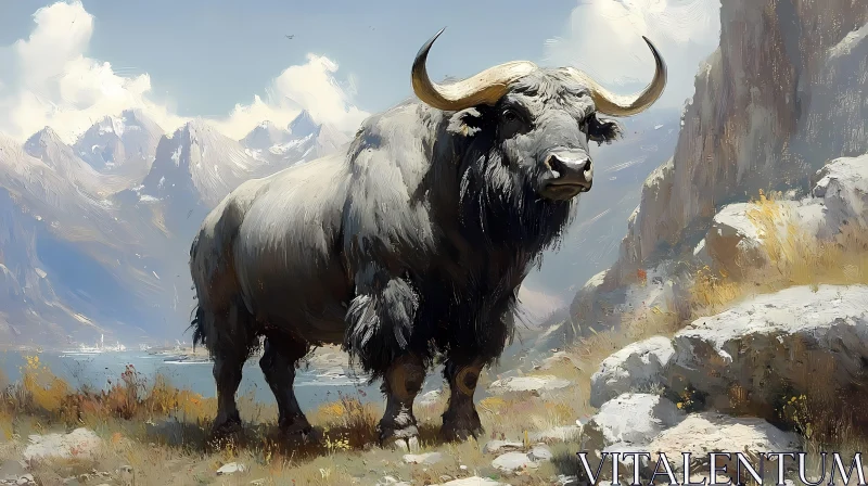 Mountain Bull Scene AI Image