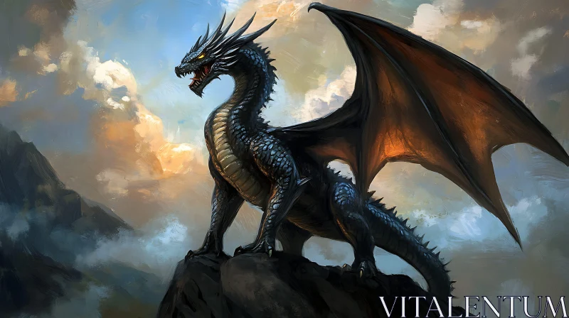 Dragon Perched on Mountain Top Art AI Image