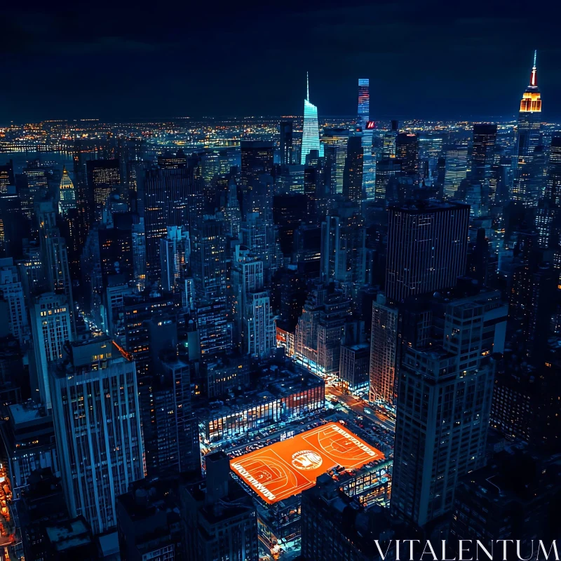 Urban Basketball at Night AI Image