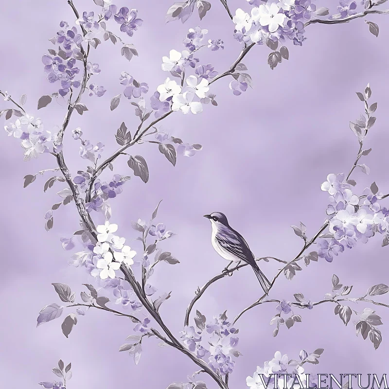 Bird on Branch with Blossoms AI Image