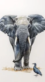 Elephant and Bird Art