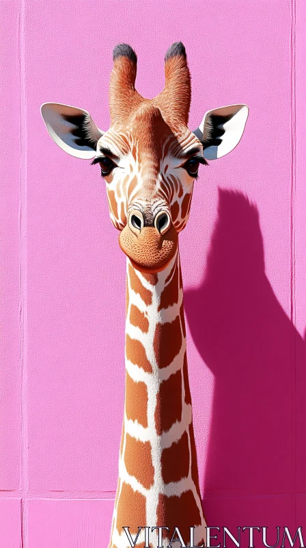 Giraffe Against Pink Canvas AI Image