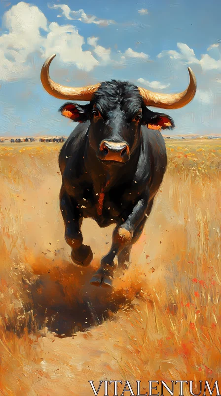 Powerful Bull in Golden Field AI Image