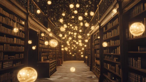Mystical Library with Glowing Lights