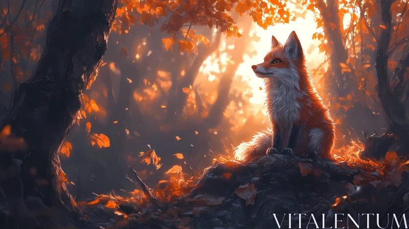 Fox Amidst Autumn Leaves AI Image