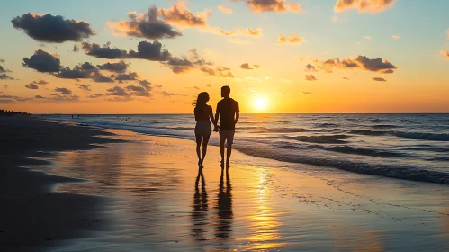 Couple Enjoying Sunset on the Beach