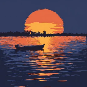 Lake Sunset with Boat Silhouette