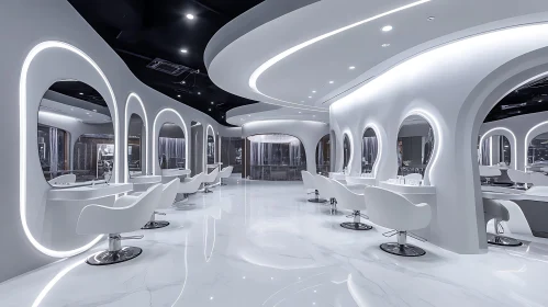 Futuristic White Salon Interior