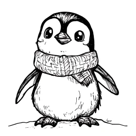 Monochrome Penguin Winter Drawing