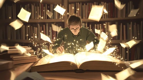 The Reader's Illumination: A Magical Library Scene