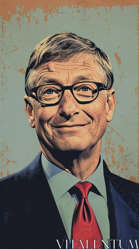 Artistic Representation of Bill Gates in Digital Form AI Image