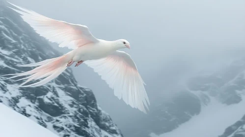White Bird in Mountain Landscape