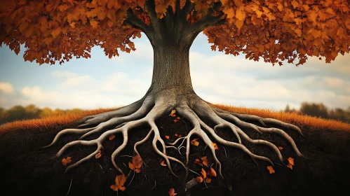 Exposed Roots of Autumn Tree