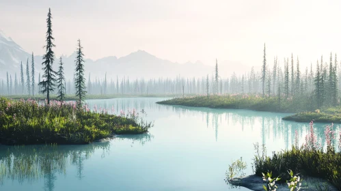 Peaceful Lake and Mountain Scene