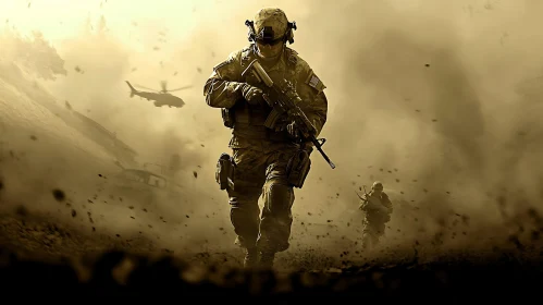 Military Soldier in Battlefield Scene