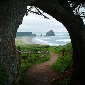Coastal Landscape with Beach and Rock Formations