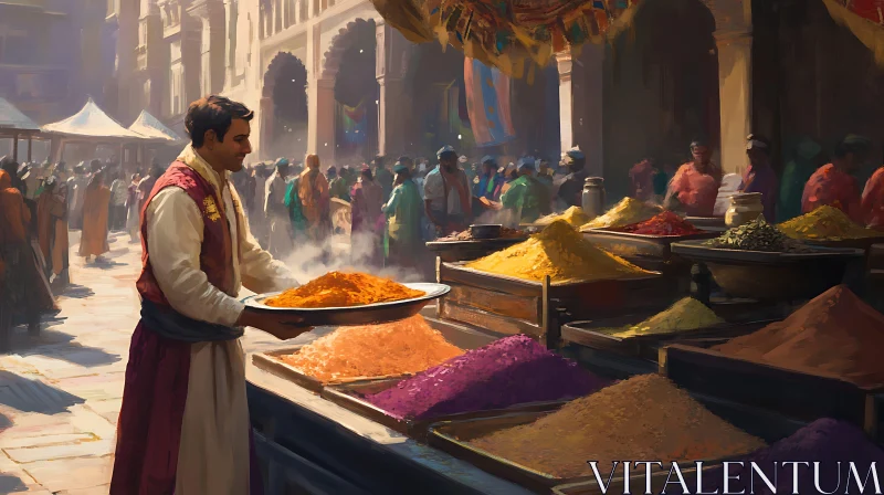 Spice Merchant in a Traditional Bazaar AI Image