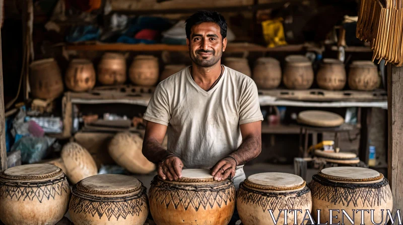 AI ART Man with Handmade Drums