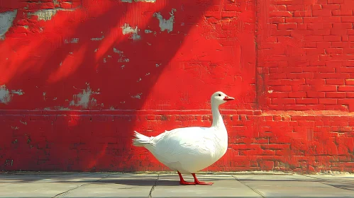 Goose Wandering by Brickwork