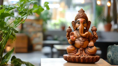 Ganesha Sculpture and Plant Composition