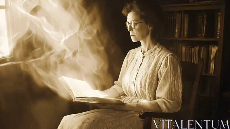 Enchanting Read: Woman Lost in Literature AI Image