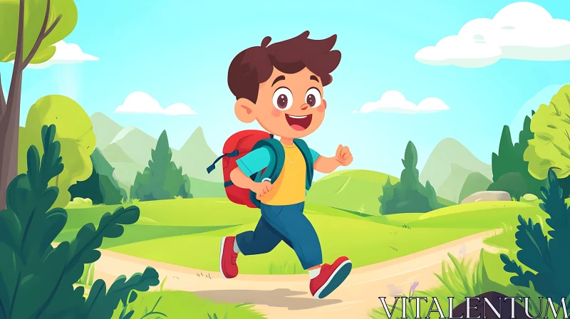 Cartoon Boy Running with Backpack AI Image