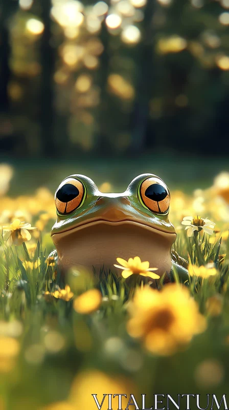 Frog Among Yellow Blossoms AI Image