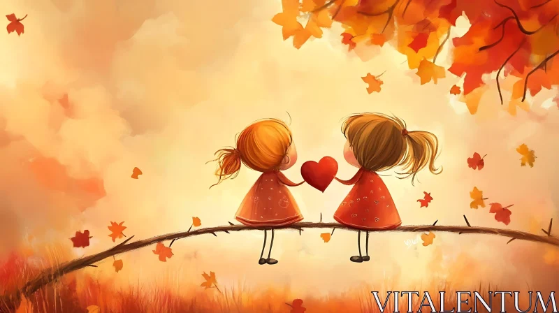 AI ART Autumn Girls Sharing a Heart