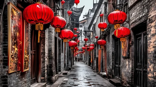 Red Lanterns in an Old Alley