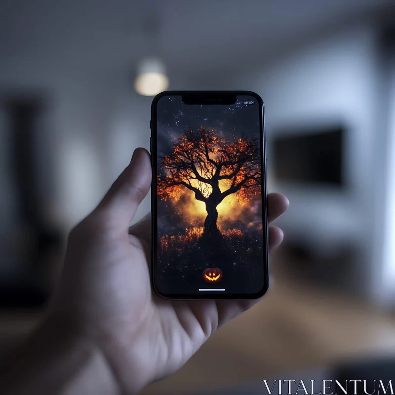 AI ART Spooky Tree Image on Smartphone