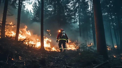 Heroic Firefighter Amidst Forest Fire