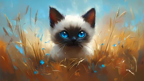 Blue-Eyed Kitten in Field
