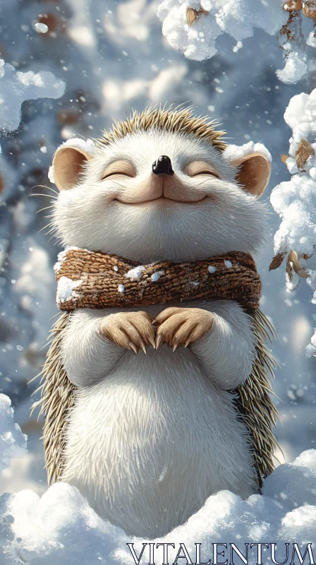 Smiling Hedgehog in Winter AI Image