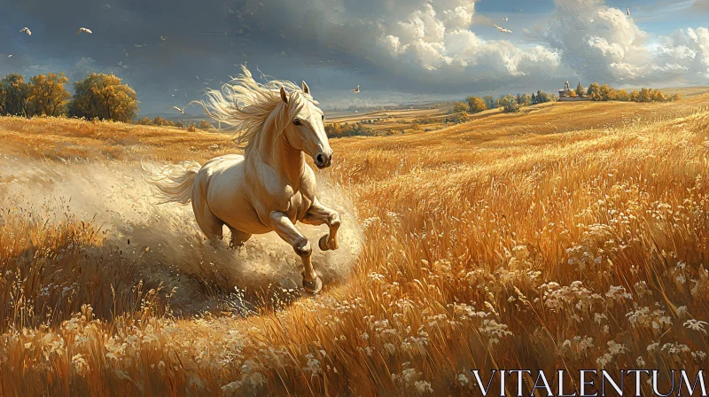 Freedom Run: White Horse in Nature AI Image