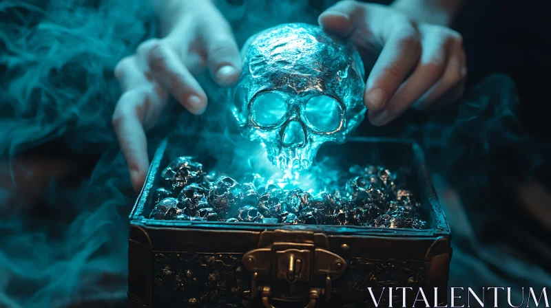 AI ART Glowing Skull Above Treasure Trove