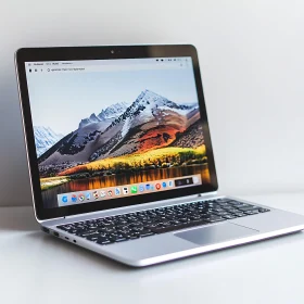 High-Tech Laptop with Mountainscape Screen
