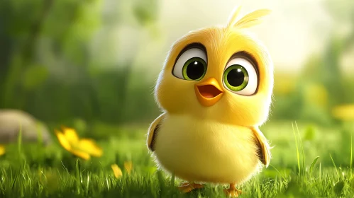Cartoon Chick Portrait in Nature