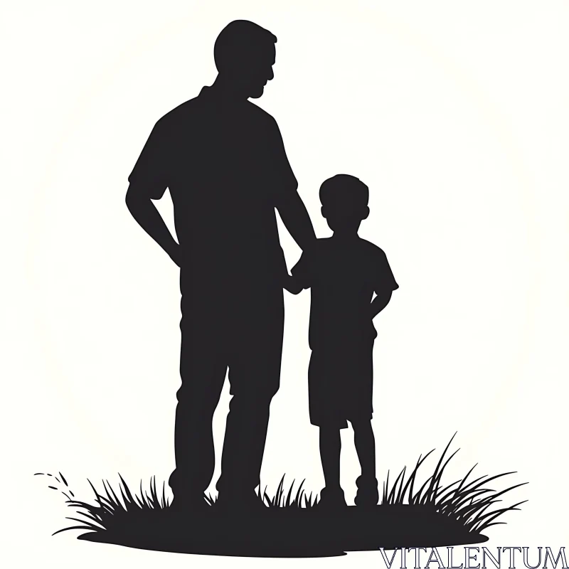 AI ART Father-Son Silhouette in Nature