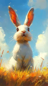 White Rabbit in Sunny Landscape