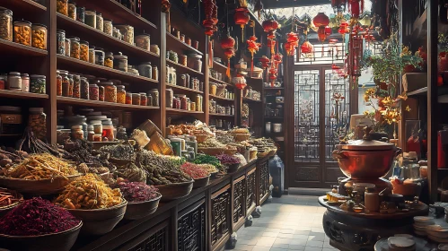 Traditional Asian Grocery with Dried Herbs