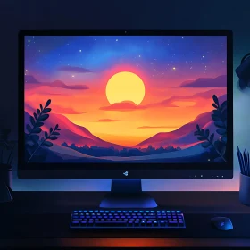 Digital Art of Sunset on Screen