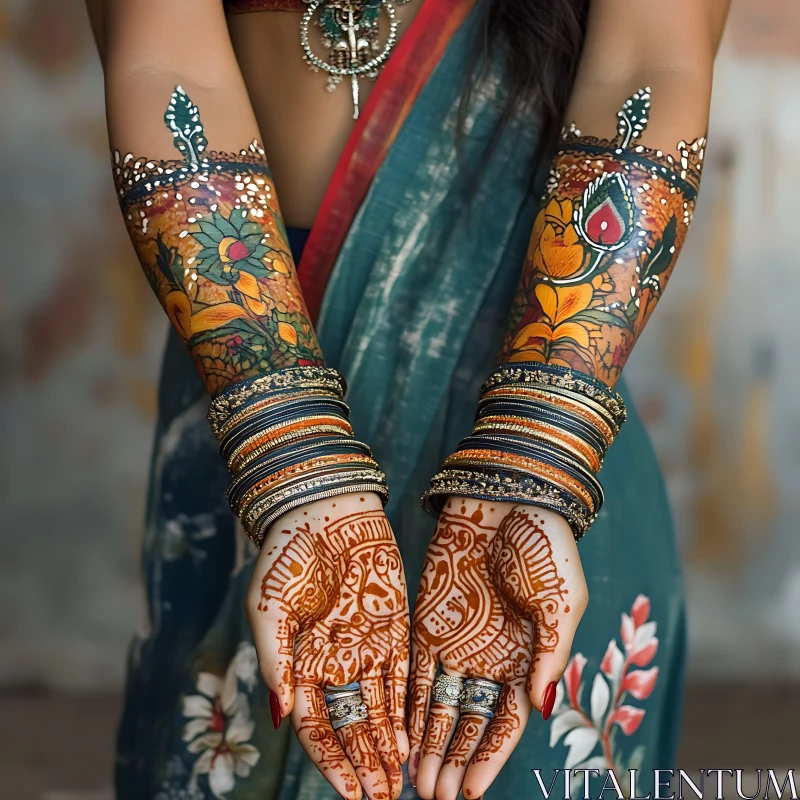 Intricate Henna Designs with Bangles AI Image